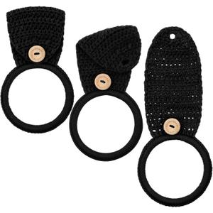 Tatuo 3 Pieces Crochet Towel Holder Hanging Kitchen Dish Towel Holder Ring Oven Handle Kitchen Bathroom Hanger for Stove(Black)
