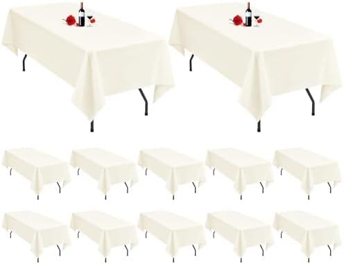 MTREO 12 Pack Cream Tablecloth 60 x 102 Inch Table Cloth for 6 Foot Rectangle Tables Ivory Tablecloth Washable Polyester Fabric Cream Table Cloth Rectangle for Wedding Party Banquet Dining