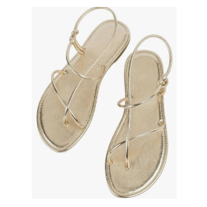 GORGLITTER Women's Metallic Strappy Flat Sandals Open Toe Dressy Summer Beach Thong Slides 41