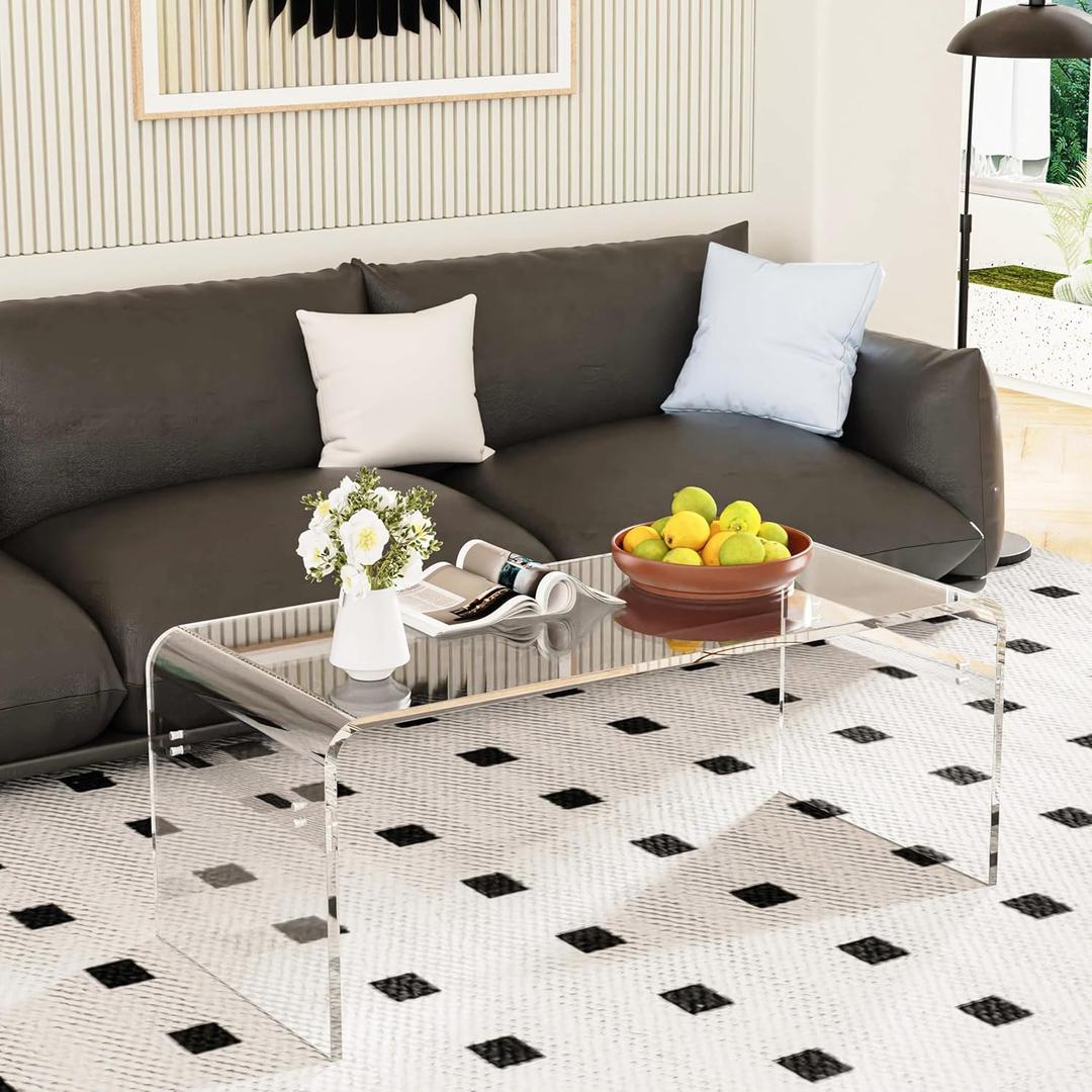 MESAILUP 44 inch Premium Clear Acrylic Rectangle Coffee Table for Living Room, Mid Century Transparent Waterfall Lowtea Table, Large Size Table (44"x16"x16") Fit for 3-4 Seat Sofa