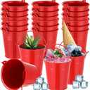 Mini Metal Buckets with Handles Galvanized Buckets 3.15 Inch Mini Container Pails for Metal Tin Plant Holder Pail for Wedding Decoration Party Favor(Red,28 Pcs)