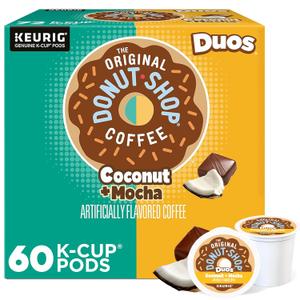 The Original Donut Shop Duos Coconut + Mocha Coffee, Keurig Single Serve K-Cup Pods, Medium Roast Coffee, 60 Count, (6 Packs of 10) (EXP 06/22/28)
