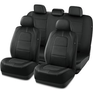 Road Comforts Car Seat Cover, Leather Car Seat Cover Full Set, Automotive Seat Covers, Airbag Compatible Universal Fit for Most Cars (Black)