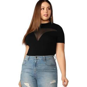 Floerns Women's Plus Size Contrast Mesh Short Sleeve Fitted T-Shirt Top, Size 3XL