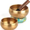 2-Pack Tibetan Singing Bowls Set - 100% Handmade in Nepal, Sound Bowl Meditation Set for Yoga, Chakra Healing, Meditation Gifts, Unique Gifts for Women (Blue, 3.15 + 4 inch)