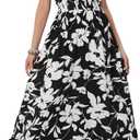 Women's Black Floral Maxi Dress Casual Sleeveless V-Neck Vacation Beach Summer Dress for Women (XL)