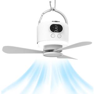 Wireless Portable Ceiling Fan with Remote, 3-Blade Design, 10040mAh Battery Operated, USB Rechargeable Hanging Fan with Hook for Tent, Camping, Outdoor, Emergency Use(White)