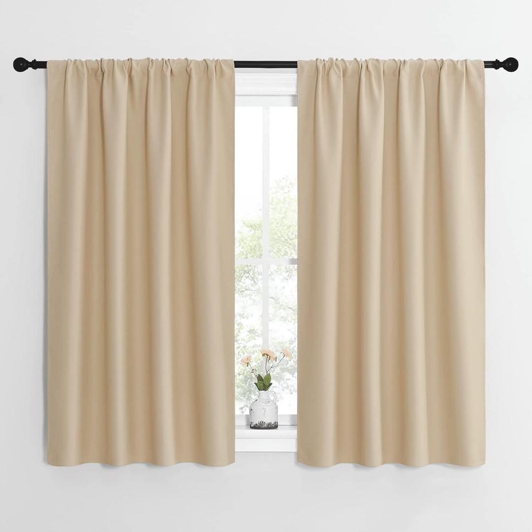 NICETOWN Blackout Room Darkening Curtains - Home Decoration Light & Noise Reducing Thermal Insulated Window Draperies with Rod Pocket Top (Biscotti Beige, Set of 2, 42 inches Wide x 54 inches Long)