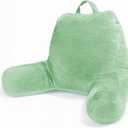 Sasttie Reading Pillow, Velvet Back Pillow for Bed Sitting Up, Adult Back-Rest Support Cushion with Arms for Sit Up on Couch, Sofa, and Floor, Dorm Essentials, Reading Accessories, Light Green