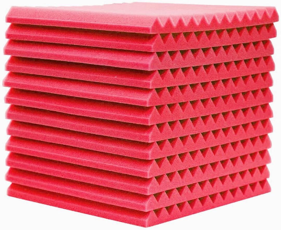 12pcs 12" 30cm Acoustic Soundproof Sound Absorbing Insulation Foam Sponge Board (Red)