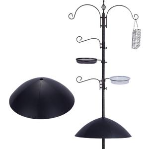 Backyard Expressions Heavy Duty Bird Feeding Station Kit w/Squirrel Baffle - 90" Bird Feeder Pole with 5 Prong Base, Suet Feeder, Mesh Feeding Tray, 4 Feeder Hooks, Water Dish - Black w/Gold Fleck