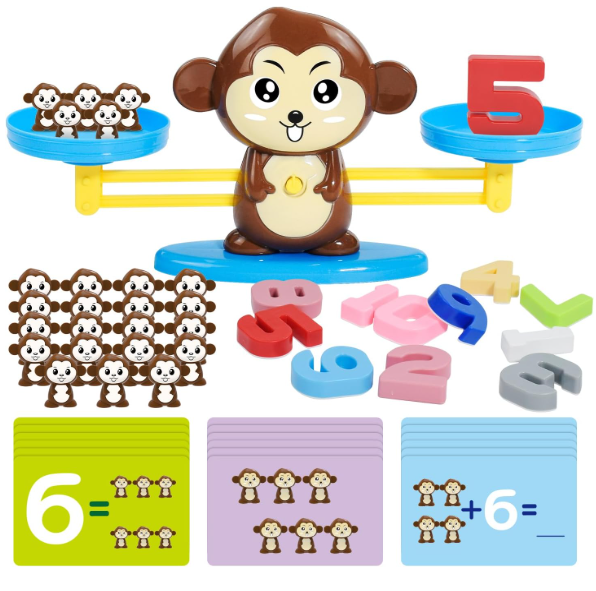 BAKAM Monkey Balance Scale Toy, Number Counting Blocks Games, Montessori Math Games for Kids 5-7, Preschool Kindergarten Learning Activities, STEM Educational Toys for 3+ Year Old 