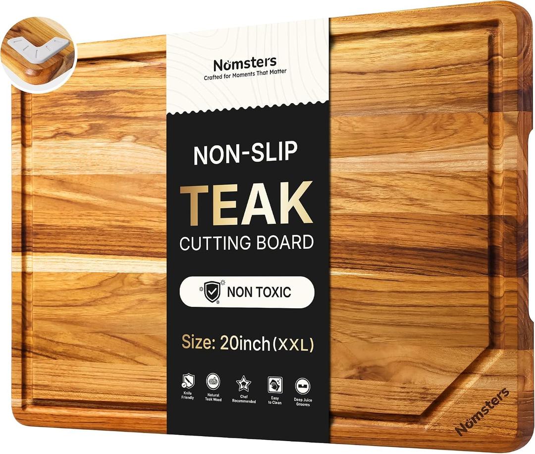 20'' Extra Large Teak Wood Cutting Board for Kitchen Non Slip Over Sink Charcuterie Board Serving Heavy Duty Non Toxic Wooden Chopping Board Thick Haus Big Xl XXl Convenient Kitchen Essentials