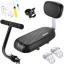 Bike Child Seat Kit, Included Bike Rear Seat Cushion with Safety Cycling Backrest + Backseat Armrest Handrail + Foldable Hidden Bicycle Footrests + Universal Handlebar Bell + Installing Tools (00 Black)
