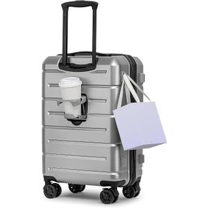 KYME Carry On Luggage 22x14x9 Airline Approved Hardshell Carry On Suitcases with Wheels Travel Rolling 20 Inch Luggage with Cup Holder for Women Men,Carry-on Silver Grey, Carry-On 20-Inchnon-expandable