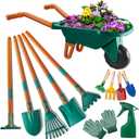Kids Gardening Set-Kids Gardening Tools Wheelbarrow Set with Shovel, Leaf Rake, Gloves, Spray Bottle-Toddler Gardening Set Play Outdoor Educational STEM Learning for Boys Girls Age 3+ (12pcs-green)