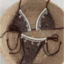 Floerns Women's Crochet Bikini Sets Halter Triangle Swimsuit Seashell Bathing Suit (Brown, L)
