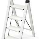 Taranta 4 Step Ladder, Lightweight Aluminum Step Stool with Convenient Handgrip, Folding Ladder with Anti-Slip Pedals, 330lbs Capacity Stepladder for Home, Office, Kitchen - White