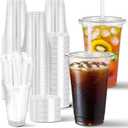 Charmount 100 Sets- 20 oz Clear Plastic Cups with Lids and Straws, Disposable To Go Cups for Cold Drinks, Coffee Bar Accessories, Iced Coffee, Smoothies