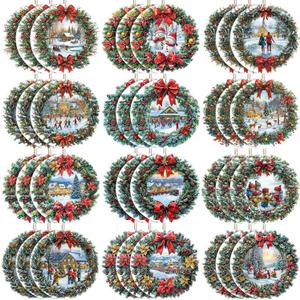 Soaoo 36 Pcs 7.9 Inch Wreath Christmas Outdoor Decorations Large Hanging Christmas Ornaments Double Sided Xmas Plastic Decor for Xmas Tree Office Home Yard Porch Holiday