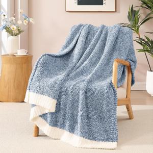 WRENSONGE Throw Blanket Cationic Dyeing Blue Soft Cozy Fluffy Warm Hand Made Throw Blankets for Couch, Sofa, Chair, Bed, Camping, Picnic, Travel Lightweight Bed Blanket - 50"*60"