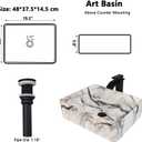 Bathroom 19"X15" Vessel Sink,Ceramic Vessel Sink with Faucet and Drain Combo Rectangular Small Sink Marble Vanity Sinks for Bathrooms Above Counter, 19.2" x 15" x 5.8"