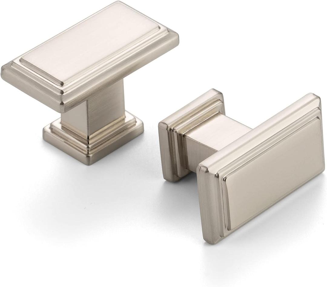 10 Pack 1-1/2 Inch Brushed Nickel Cabinet Knobs Satin Nickel Drawer Knobs Rectangular Silver Cabinet Pulls, ZK2206 Kitchen Hardware for Cabinets Drawers Bedroom Dresser Cupboard Bathroom Vanity