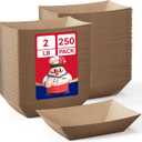 JOLLY CHEF 2lb Paper Food Trays, 250 Pack Disposable Paper Boat, Serving Boats for Gameday, Food Holder Trays for Snacks French Fries Nachos Hot Dog Tacos BBQ Party