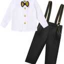 IDOPIP Baptism Christening Outfits for Boys Toddler Baby Wedding Birthday Outfit Gentleman Bowtie Shirt Suspenders Pants Suit (12-18 Months, Black)