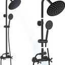 Matte Black Outdoor Shower Kit, 2 Handle 8 Inch Round Rain Shower Head Outdoor Shower Fixtures Faucet System with High Pressure Handheld Spray, Wall Mounted 