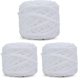INNDUN Blanket Yarn 3 Pack of 100g/3.5oz - White Chenille Yarn 6 Super Bulky - Knitting, Crocheting & Crafts Chunky Yarn