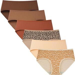 INNERSY Womens Underwear Cotton Hipster Panties Regular & Plus Size 6-Pack (Medium, Leopard Print)