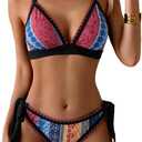 Bikini Sets for Women Floral Two Piece Bathing Suit V Neck Shell Stitched Swimsuit Tie Side Triangle Swimwear (X-Large, Multi Color Print)