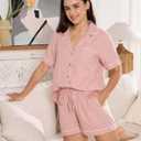 Womens Muslin Pajama Set 100% Cotton Double Gauze Linen Like Breathable Soft Button Up Loungewear Sleepwear PJ Set (Pink, L)
