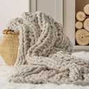 Bedsure Chunky Knit Throw Blanket for Couch - 100% Hand Knitted, 5.06 lbs Chenille Blanket for Bed Living Room Home Decor, Thick and Soft, Linen Beige, 50x60 Inches (Throw (50" x 60"), 04 - Linen Beige)
