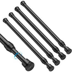 MEXAU 4PCS Small Tension Curtain Rod 11 to 19 Inch, Black Short Curtain Rods No Drilling, Loaded Expandable Spring Curtain Rods for Kitchen, Closet, Cupboard, Door, Bookshelf