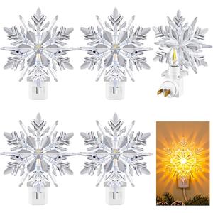 Tuanse 4 Pcs Snowflakes Christmas Night Light Xmas Decoration LED Snowflake Pure White Night Light Plug into Wall with 360 Degree Swivel Plug and ON/Off Switch for Bedroom Living Room Porch