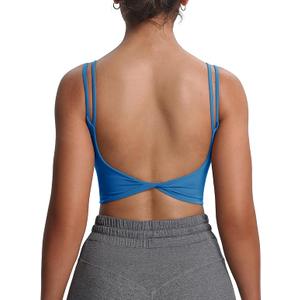 Aoxjox Sports Bras for Women Workout Fitness Ruched Training Baddie Cross Back Yoga Crop Tank (Steel Blue, XX-Small)