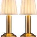 Mini Cordless Table Lamp 2 Pack - 11.4" Stepless Dimmable Touch Lamp with Fabric Shade, Small LED Lamps, 4000mAh Rechargeable Battery Operated Lamps for Dinning Room, Bedroom, Bar (Gold)
