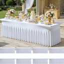 8Pack White Spandex Tablecloths for 8 Foot Rectangle Tables, Wrinkle Free Stretchy Fitted 8FT Table Cloths Cover Desk Skirt for Parties Weddings Birthday Banquet Baby Shower Events