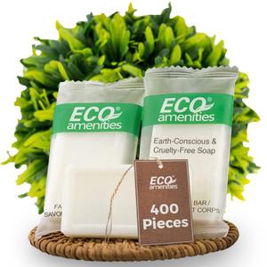 ECO amenities Travel Size Bar Soap - 400 PACK, 0.5 oz Mini Soap Bars, Hotel Soap Bars, Travel Size Toiletries - Individually Wrapped Bulk Soap Bar, Small Hotel Soaps for BNBs, VRBO, Inns and Hotels (200 Ounce (Pack of 1))