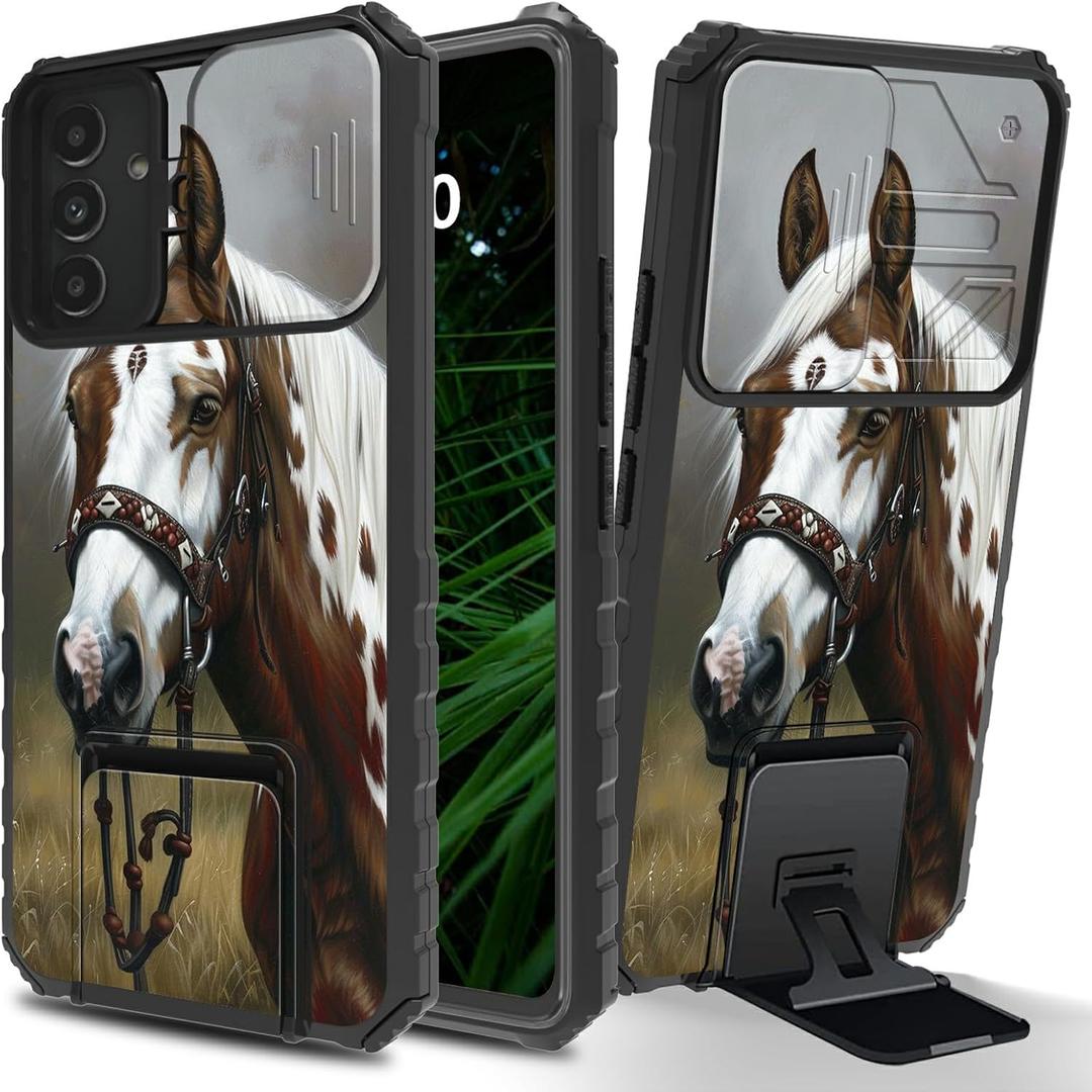 Horse for Samsung Galaxy S24 Plus/Galaxy S25 Plus 6.7" Phone Case with Sliding Camera Cover, Slim Kickstand Dual Layer Hard PC & Silicone Shockproof Protection Case