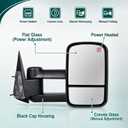 Towing Mirrors, Fit 2003 2004 2005 2006 Chevy Silverado GMC Sierra 1500 2500HD 3500(2007 Classic model only), Fit Tahoe Power Adjusted Heated Glass Extended Tow Mirror Side Mirror Black