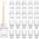 Glass Candle Stick Holder: 20 Pcs Small Candlestick Holders Bulk for Wedding Clear Fluted Taper Candle Holders for Table Centerpiece Baby Shower Christmas Birthday Party Event