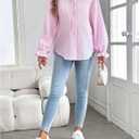MakeMeChic Women's Maternity Blouse Spring Striped Long Sleeve Pregnancy Button Down Shirts (Pink, XL)