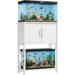 5-10 Gallon Fish Tank Stand, Metal Double Aquarium Stand with Cabinet for Fish Tank Accessories Storage, Heavy Duty 20.5" L* 11.02" W Tabletop, 500LBS Capacity White PG06YGW