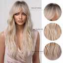 Long Blonde Wavy Wigs for Women 26 Inch Charming Ombre Curly Wigs with Black Root Natural Looking Synthetic Layered Wig for Daily Party Use