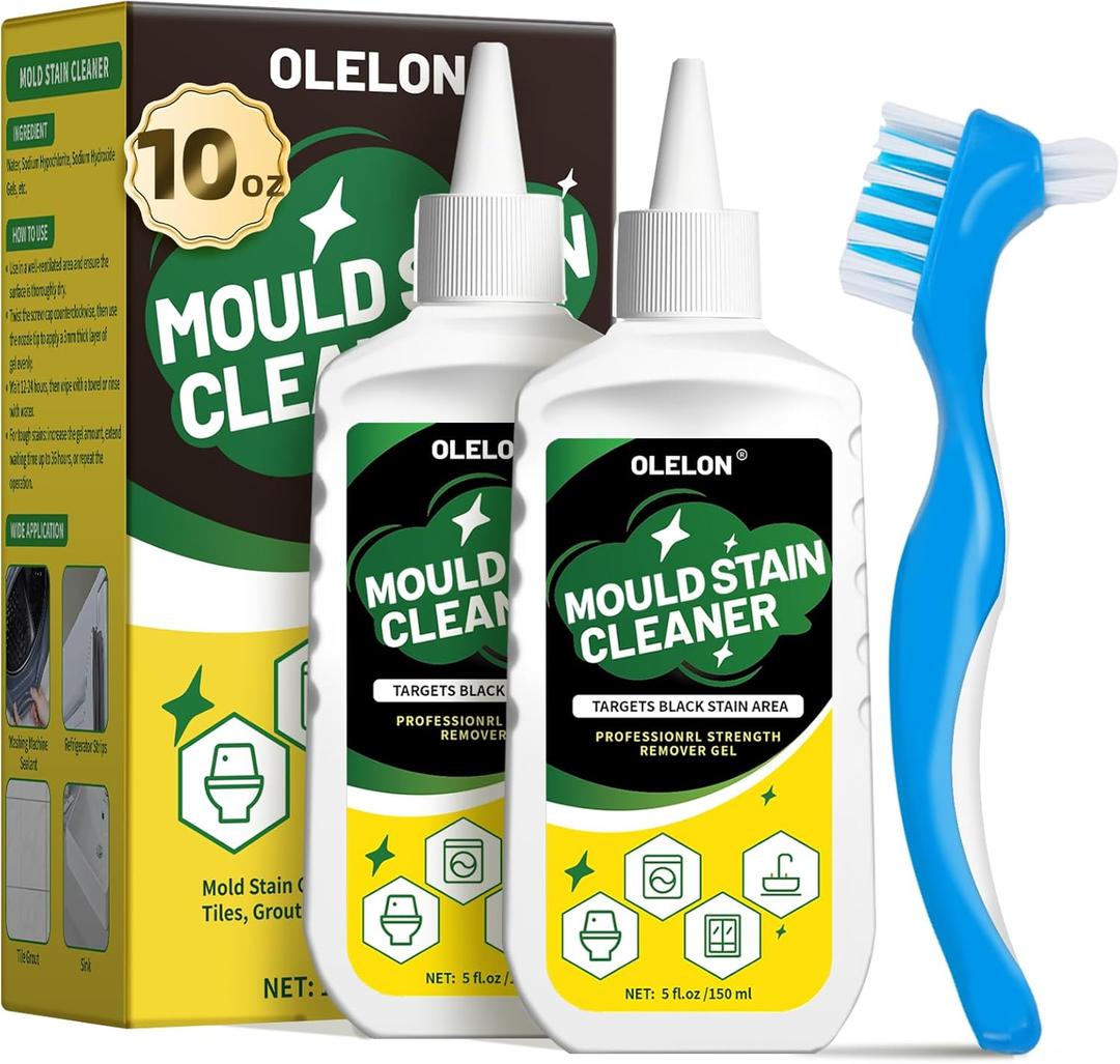 OLELON Mold Stain Remover Gel for Washing Machine Cleaner Front Loader Rubber Grout Cleaner Home Stain Removal Gel for Washer Showers Bathroom and Floor Tile - 300ML (5 Fl Oz (Pack of 2))