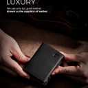 LORZOR Wallet for Men with Metal Card Holder, Pop Up Wallet, Finest Full Grain Leather Trifold Wallet, Smart, Minimalist, RFID Blocking, Front Pocket, ID Window, Black/Red