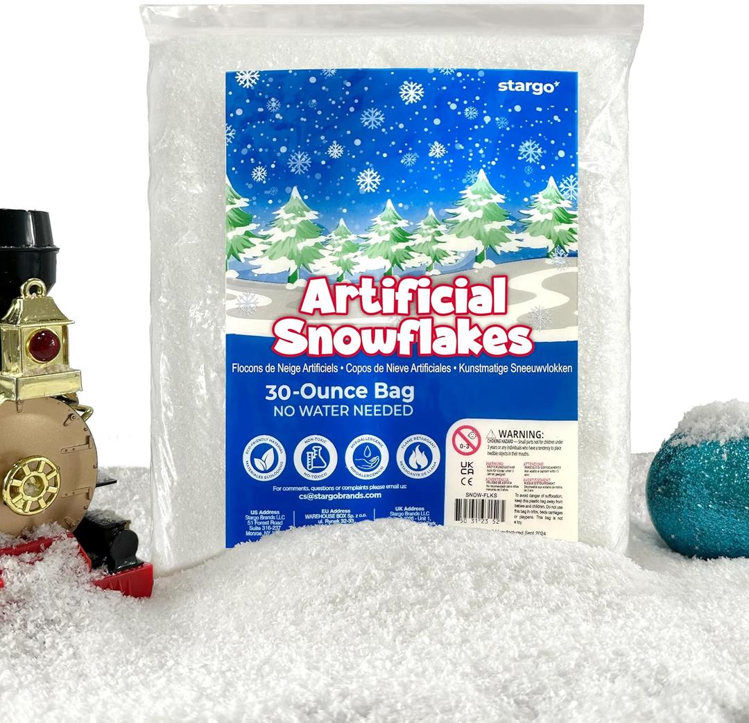 Artificial Snow 30 Ounces Christmas Tree Snow Decoration Fake Snow for Holiday Dcor, Winter Displays, Christmas Village - Sparkling White Dry Snow for Flocked Christmas Trees Snowflakes, Snow Crafts, 1 Pack